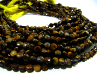 Natural Tiger Eye Faceted Coin Shape 4mm Beads Strand 13 Inch Long