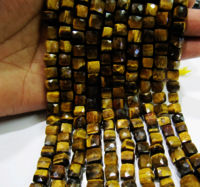 Natural Tiger's Eye 3D Cube Shape Faceted 8 to 9mm Beads Strand 8 inch long