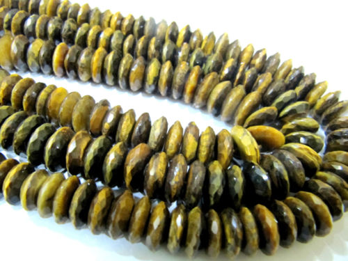 Natural Tiger Eye German cut Rondelle Faceted 9 to 13mm Beads Strands 8 inch long