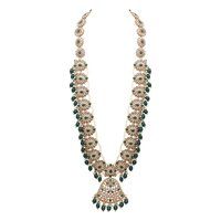 Traditional Mehandi plated Reverse AD Pearl Studded Long Necklace Set