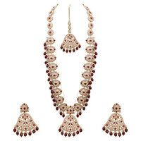 Traditional Mehandi plated Reverse AD Pearl Studded Long Necklace Set.