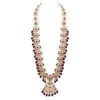 Traditional Mehandi plated Reverse AD Pearl Studded Long Necklace Set.