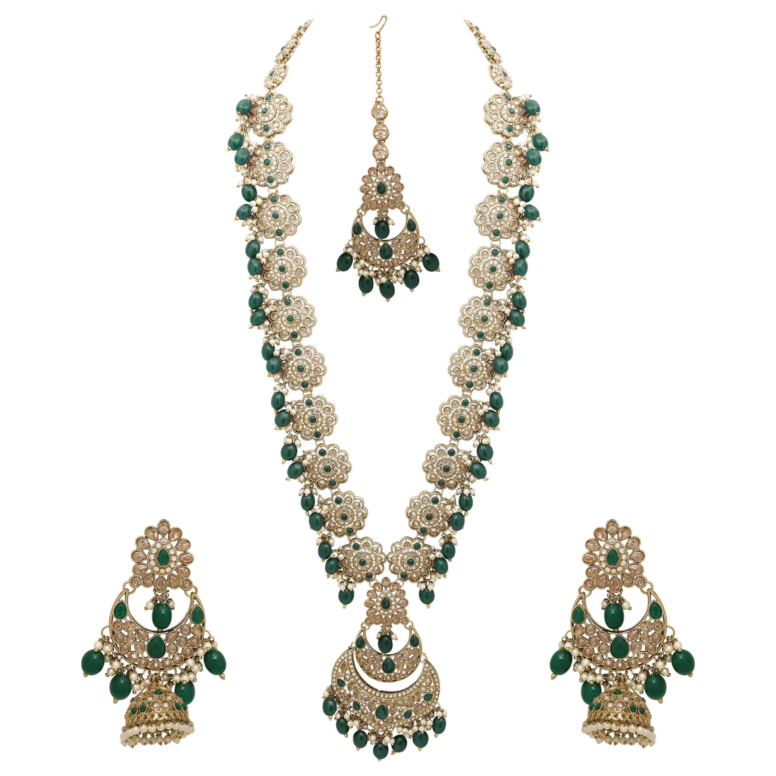 Floral Chandbali Elegance Reverse AD Long Necklace set