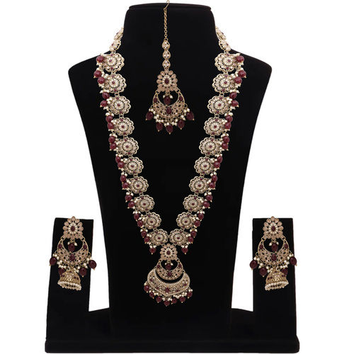 Floral Chandbali Elegance Reverse AD Long Necklace set.