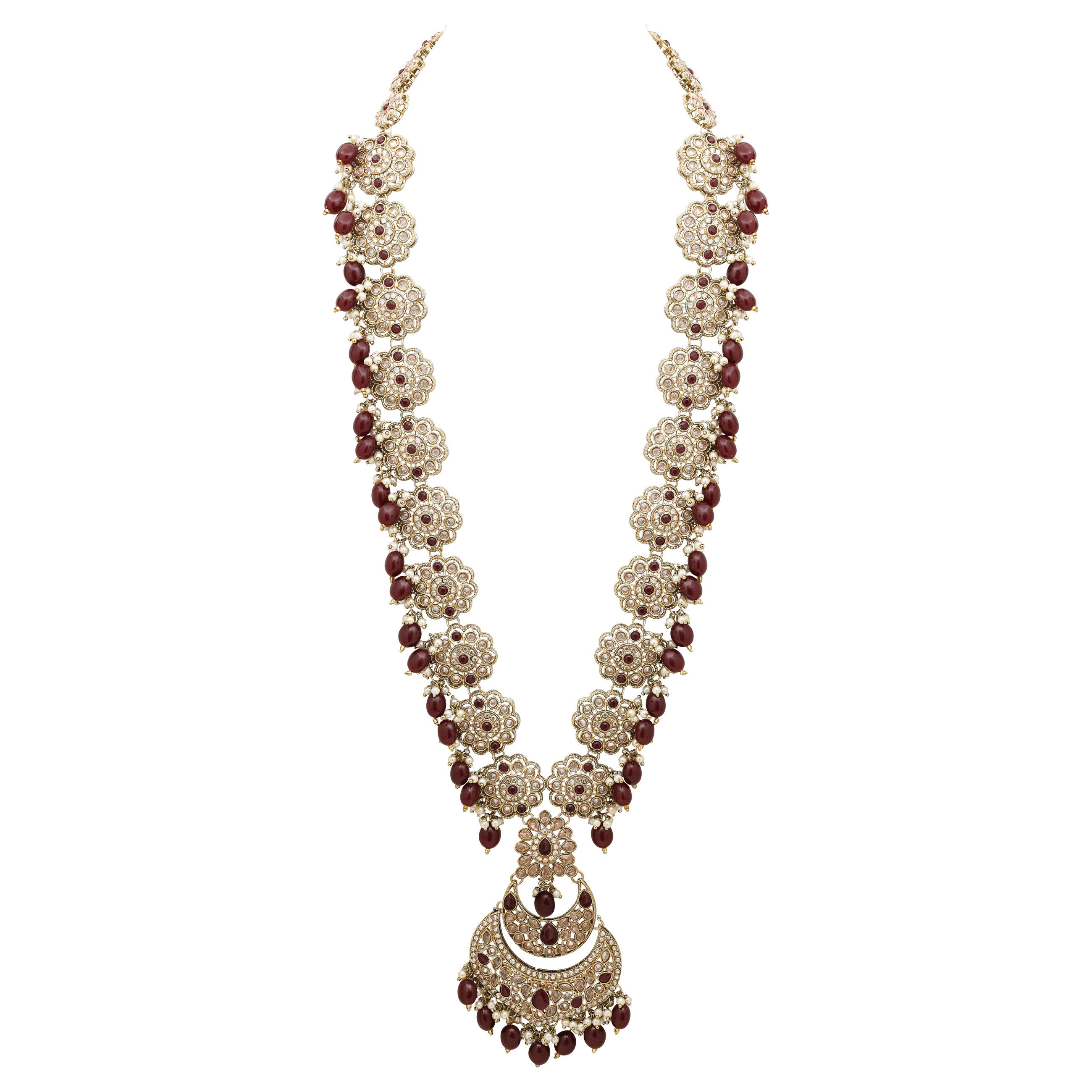 Floral Chandbali Elegance Reverse AD Long Necklace set.