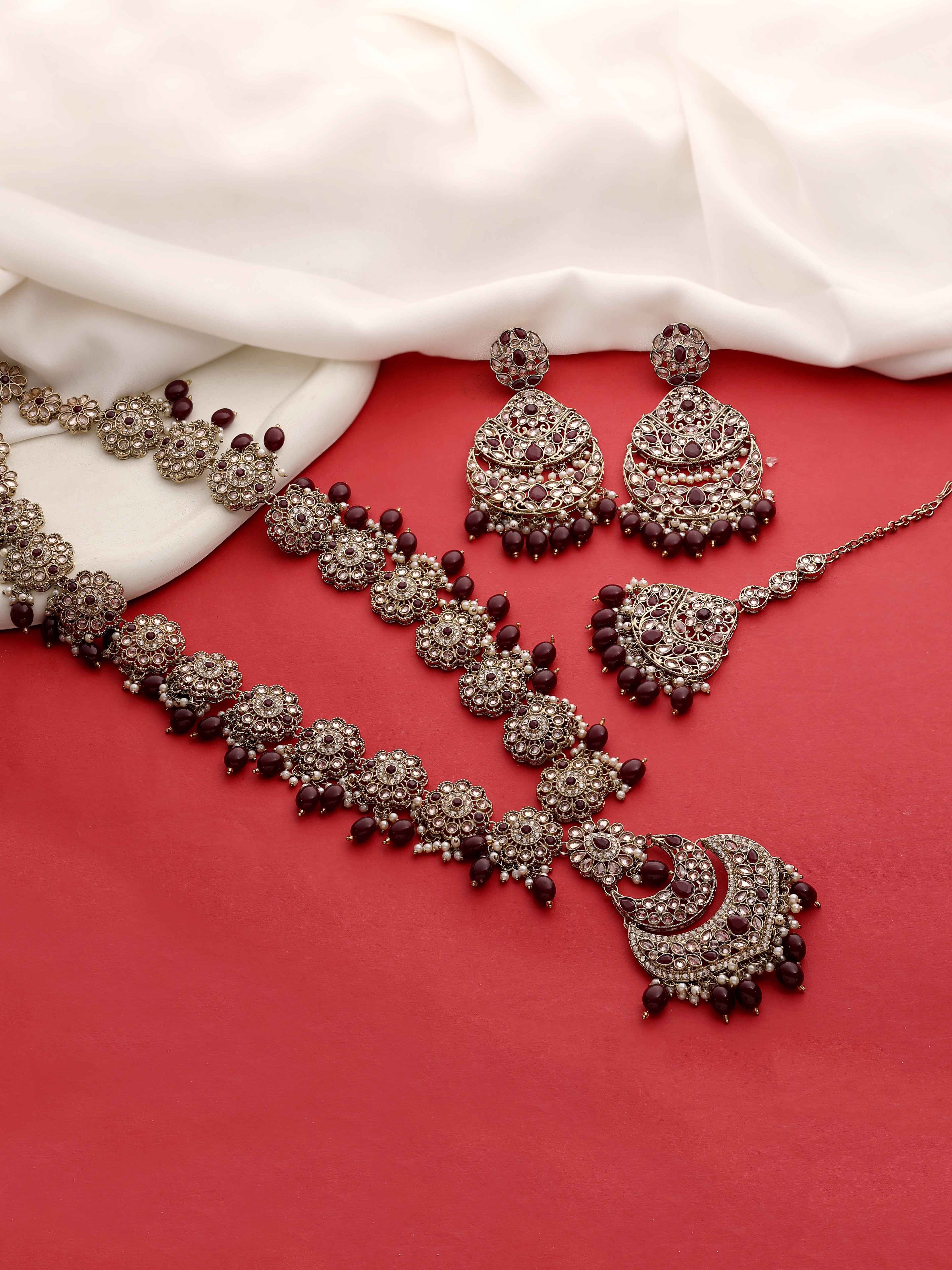 Floral Chandbali Elegance Reverse AD Long Necklace set.