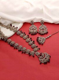 Floral Chandbali Elegance Reverse AD Long Necklace set.