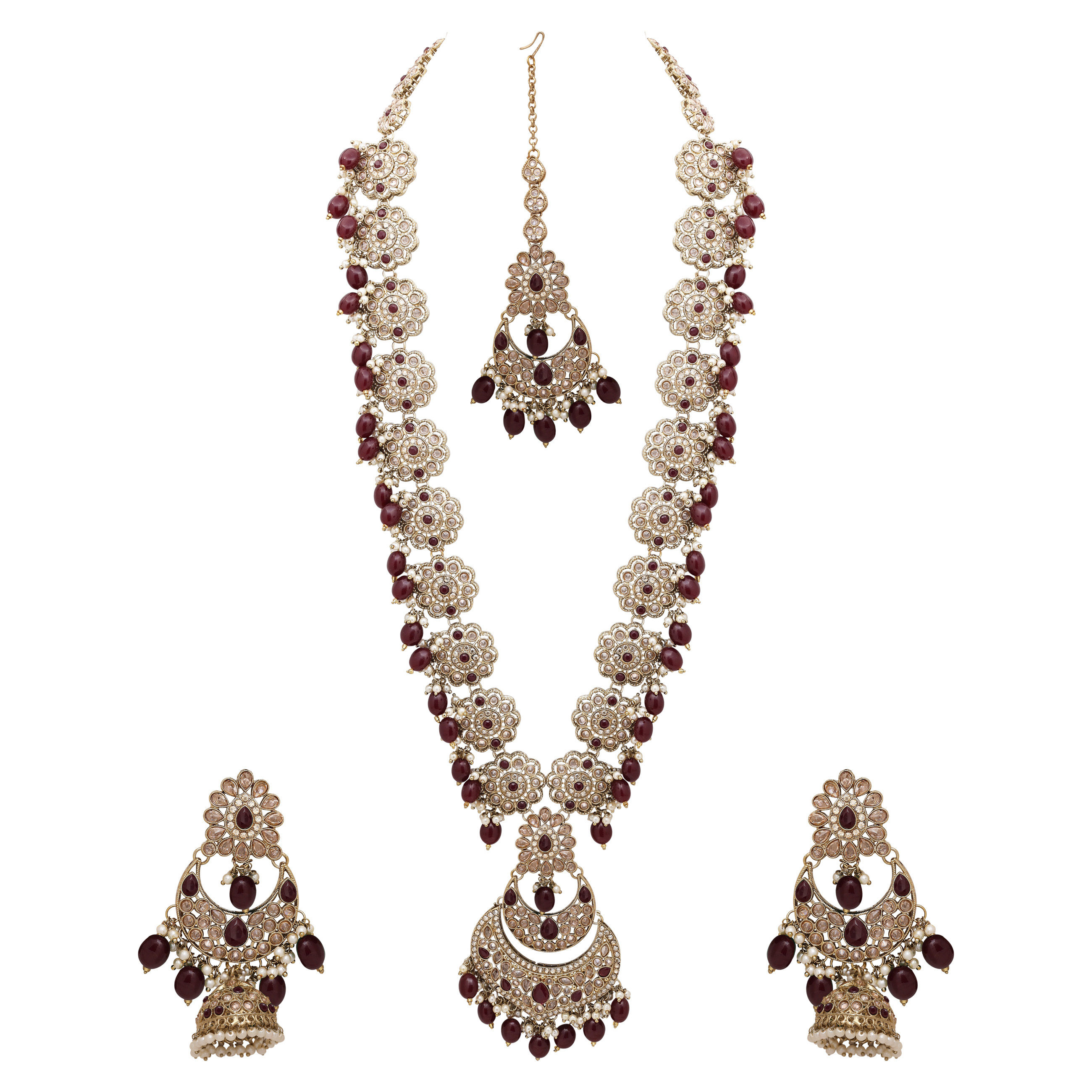 Floral Chandbali Elegance Reverse AD Long Necklace set.