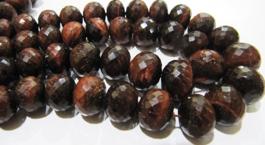 Natural Tiger Eye Rondelle Faceted 9-14mm Graduated Beads Strand 8 Inches Long