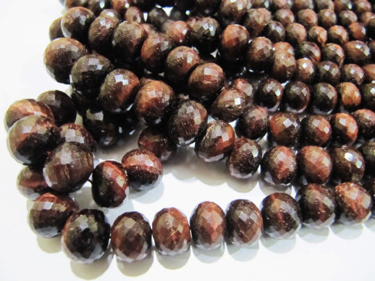 Natural Tiger Eye Rondelle Faceted 9-14mm Graduated Beads Strand 8 Inches Long