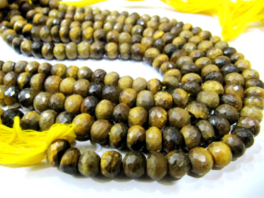 Natural Genuine Tiger Eye Beads Rondelle Faceted 6 to 7mm Beads Strand 8''long