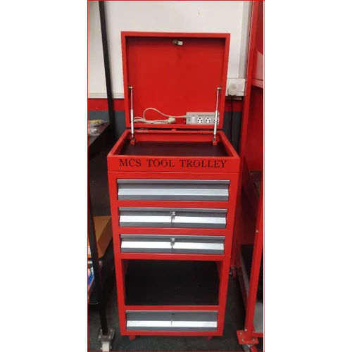 Mild Steel Tool Trolley - Color: Red