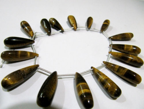 Natural Tiger Eye Long Tear Drop Plain 1 inch Long Beads Strand 8 inch