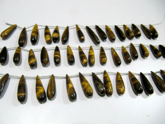 Natural Tiger Eye Long Tear Drop Plain 1 inch Long Beads Strand 8 inch