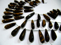 Natural Tiger Eye Long Tear Drop Plain 1 inch Long Beads Strand 8 inch