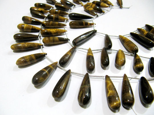 Natural Tiger Eye Long Tear Drop Plain 1 inch Long Beads Strand 8 inch