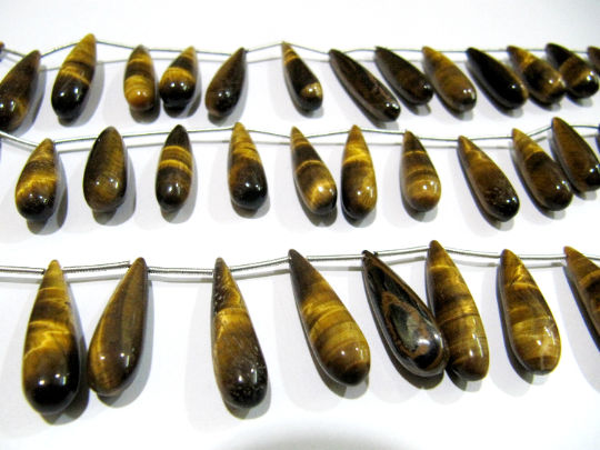 Natural Tiger Eye Long Tear Drop Plain 1 inch Long Beads Strand 8 inch