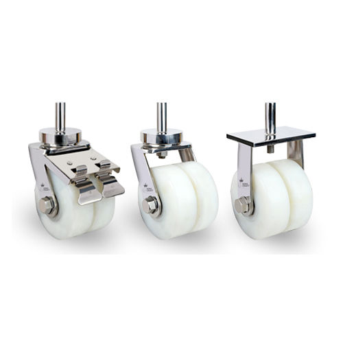 Twin Duty  Pin Type Ss Fabricated Caster On Uhmw Wheels - Color: Silver