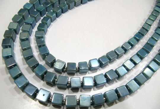 Natural Moonstone Coated 6-7mm Blue Topaz Plain Box Shape Per Strand 8''long