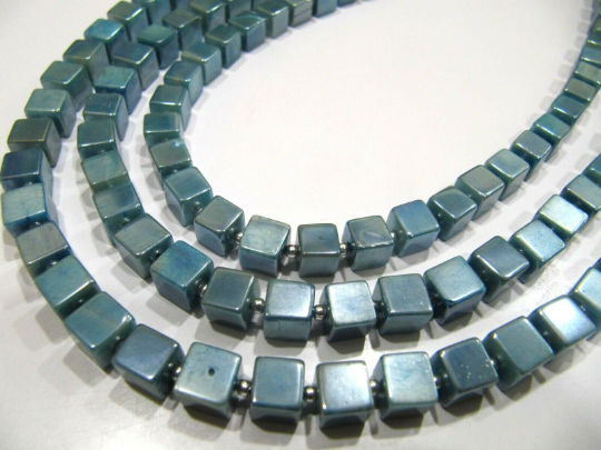 Natural Moonstone Coated 6-7mm Blue Topaz Plain Box Shape Per Strand 8''long