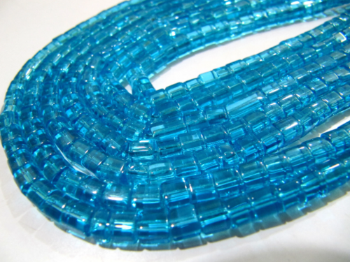 Blue Topaz Cube Shape 5mm Beads Sold Per strand 10 inches long