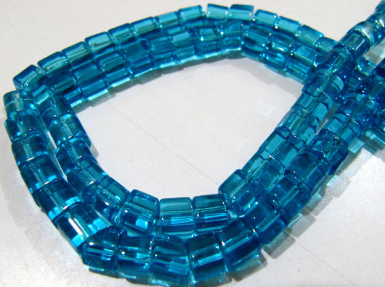 Blue Topaz Cube Shape 5mm Beads Sold Per strand 10 inches long