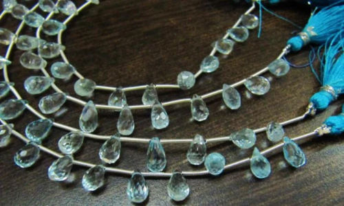 Natural Blue Topaz Drop Shape Faceted 5x6mm To 6x9mm Beads Strand 8 Inch long