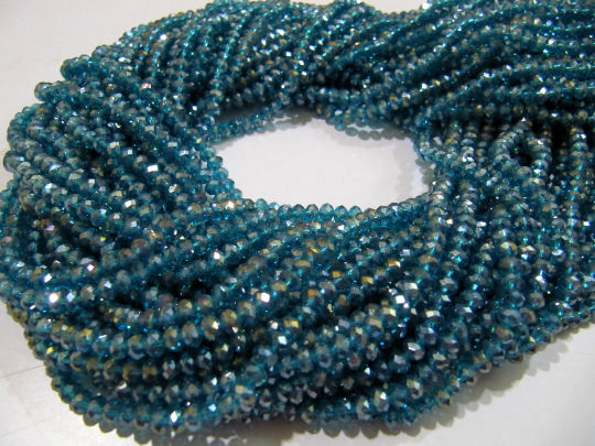 Blue Topaz Coated Hydro Quartz 4mm Beads Rondelle Faceted Per Strand 150 beads