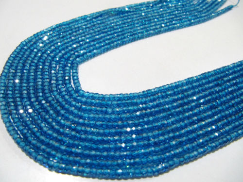 Natural Blue Topaz Cubic Zirconia CZ Rondelle Faceted 3mm Beads Strand 13''long