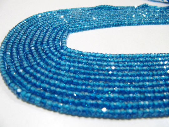 Natural Blue Topaz Cubic Zirconia CZ Rondelle Faceted 3mm Beads Strand 13''long