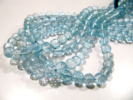 Natural Blue Topaz Faceted Round 5-6mm Beads Strand 5 inch long