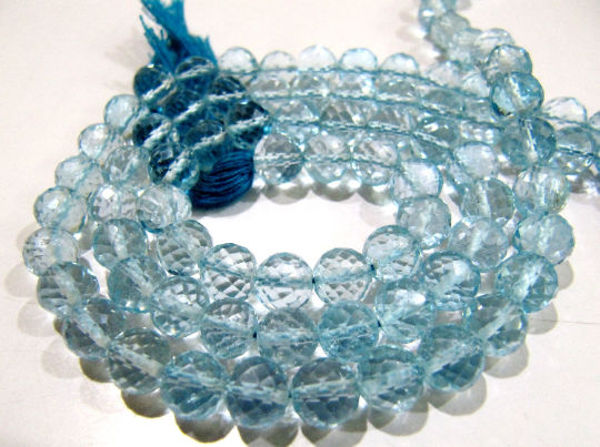 Natural Blue Topaz Faceted Round 5-6mm Beads Strand 5 inch long