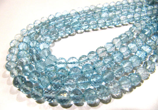 Natural Blue Topaz Faceted Round 5-6mm Beads Strand 5 inch long