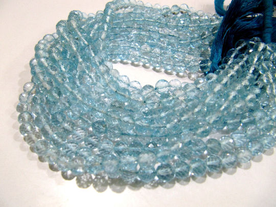 Natural Blue Topaz Faceted Round 5-6mm Beads Strand 5 inch long