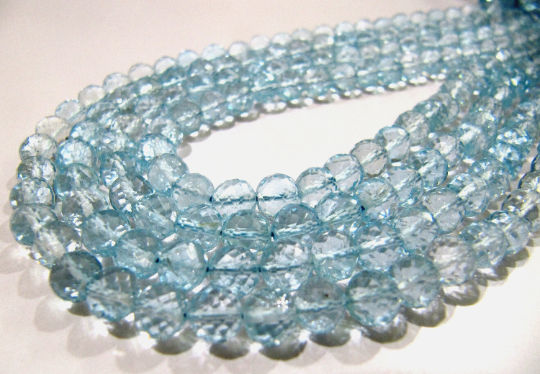 Natural Blue Topaz Faceted Round 5-6mm Beads Strand 5 inch long