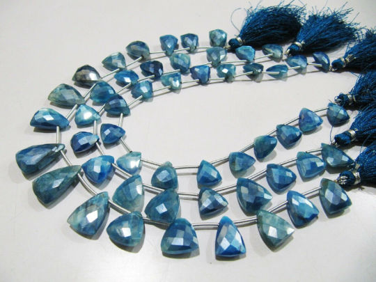 Natural Blue Topaz Moonstone Beads Trillion Shape Faceted 16-18mm Strand 10''