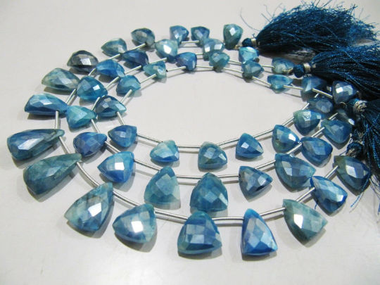 Natural Blue Topaz Moonstone Beads Trillion Shape Faceted 16-18mm Strand 10''