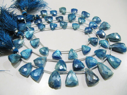 Natural Blue Topaz Moonstone Beads Trillion Shape Faceted 16-18mm Strand 10''