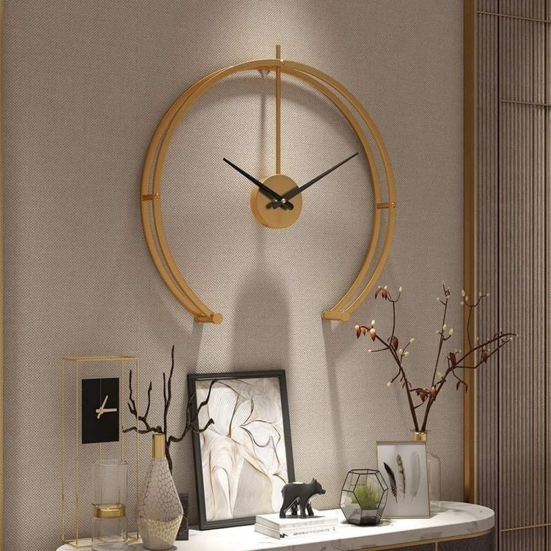 Iron Half Round Large Wall Clock For Home Wall And Office Wall And Restaurant Wall Elegant Look Premium Quality Gold Finish