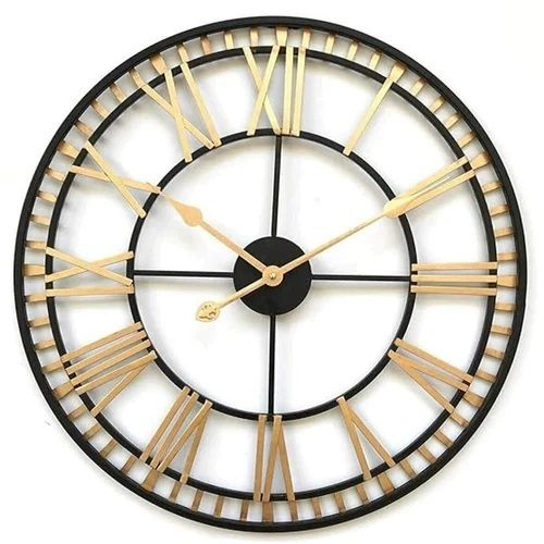 Iron Round Large Wall Clock For Home Wall And Office Wall And Restaurant Wall Elegant Look Premium Quality Black And Gold Finish