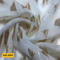 Shop Now Jacquard Georgette Dyeable Fabrics - 44 Inch Width, Multicolor Blend Fabric | Intricate Gold And Silver Embroidery With Sequins, Ideal For Customizations And Versatile Garment Creation