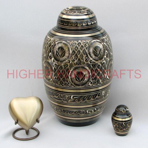 Black Elegance Brass Cremation Urn with Detailed Engraving-Funeral Urns Supplies