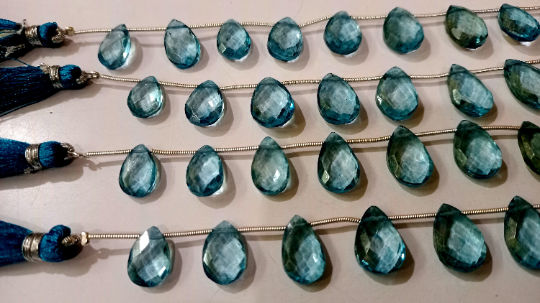 Natural London Blue Topaz Pear Shape Faceted 8x13 to 10x15mm Beads strand 8''