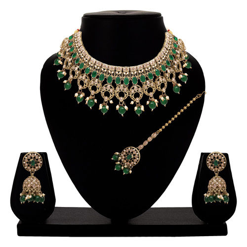 Moonlit Elegance Reverse AD Mehandi plated choker Necklace Set