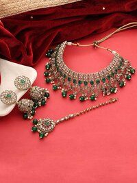 Moonlit Elegance Reverse AD Mehandi plated choker Necklace Set