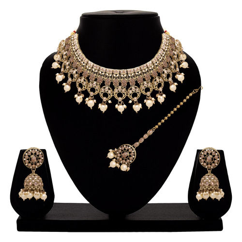 Moonlit Elegance Reverse AD Mehandi plated choker Necklace Set.