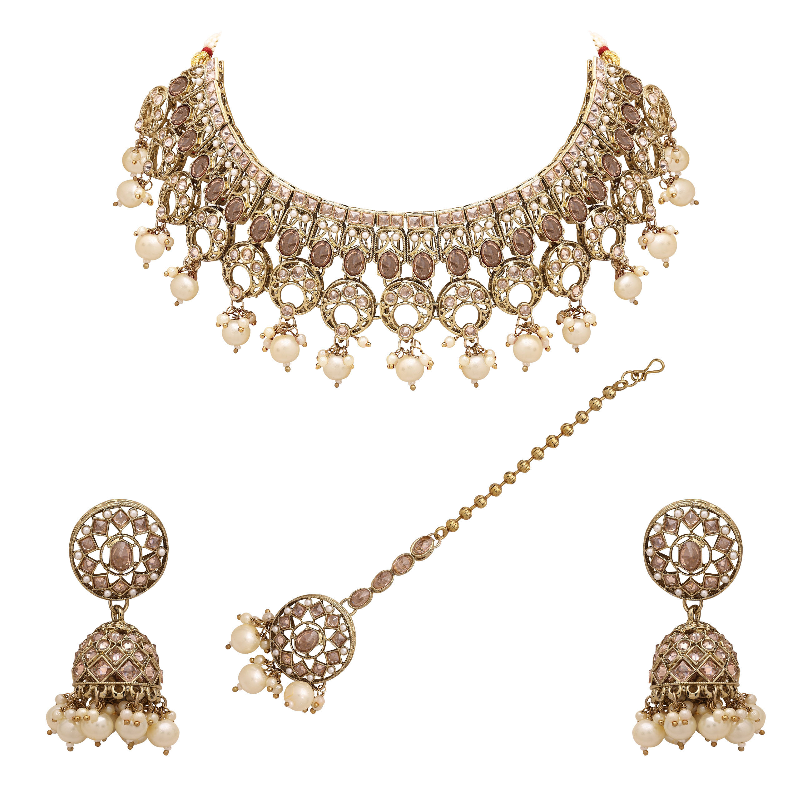 Moonlit Elegance Reverse AD Mehandi plated choker Necklace Set.