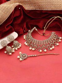 Moonlit Elegance Reverse AD Mehandi plated choker Necklace Set.