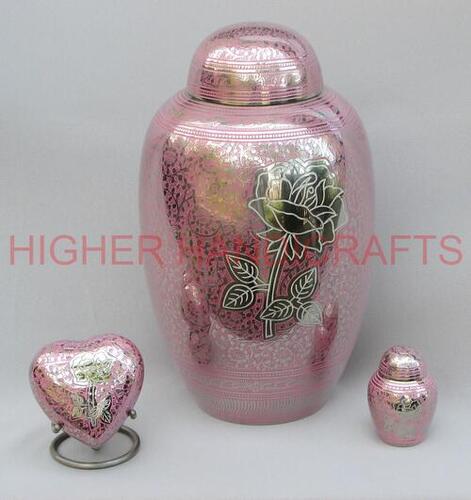 Domtop Pink Rose Engraved Brass Cremation for Women & Men Ashes - Bulk Funeral Urns Supplier