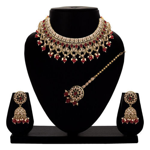 Moonlit Elegance Reverse AD Mehandi plated choker Necklace Set..